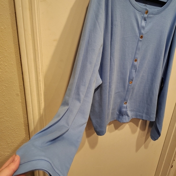Isaac Mizrahi Live Blue Knit Snap Front Cardigan Shirt Jacket 4X Travel Casual - Picture 3 of 8